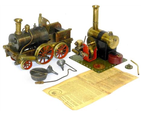 19th Century Brass live steam locomotive and Bowman stationary steam engine: 19th Century Live Steam 89mm / 3 Gauge brass liv