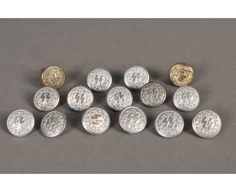 Fourteen German Third Reich and Third Reich style SS rune silver buttons, including post-war reproductions, together with two