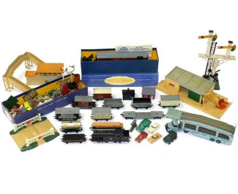Quantity of Hornby OO Railways and Dinky Diecast: Hornby Dublo 3 Rail BR ex LNER N2 0-6-2 tank engine, with 11 wagons, 6 OO r