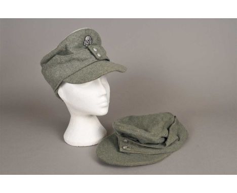 Two reproduction SS Field caps, one with SS-BW stamp to interior lining and the second with Edelweiss patch and silver piping