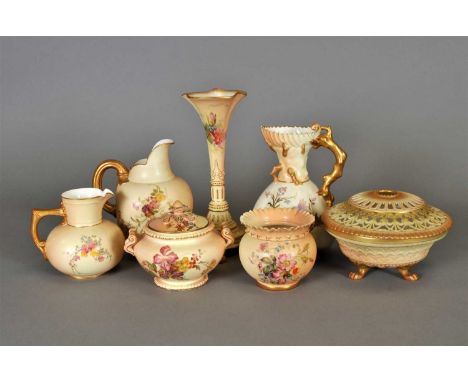 A collection of Royal Worcester blush ivory late 19th/early 20th century, including a tall slender vase with flared upper rim