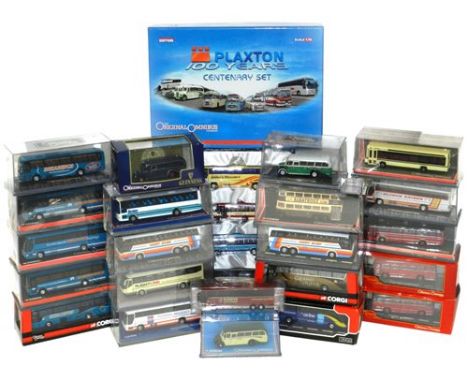 Corgi Original Omnibus boxed buses: Plaxton 100 years boxed set of four. 4x Shearings Van Hool and 1 Plaxton. Elcock Reisen (