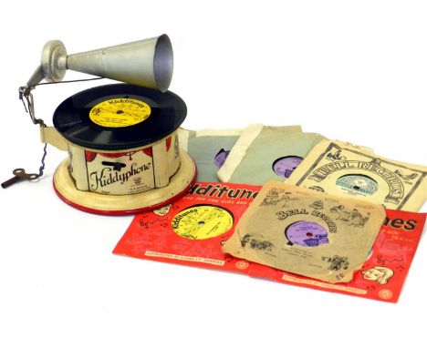 Bing (Germany) clockwork “Kiddyphone” circular tinplate Children's Gramophone Record Player, a selection of period 78rpm reco