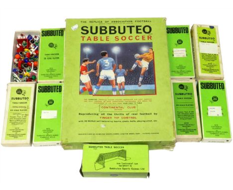 Subbuteo Continental Club Edition set with 7 team boxes, Manchester United, Wolverhampton, Shrewsbury, Aston Villa etc, some 