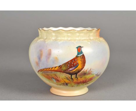 A Locke &amp; Co, Worcester vase painted with a pheasant by Walter Stinton, artist signed W. Stinton, printed factory mark in