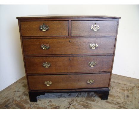 19th C oak chest of two short above three long drawers on raised bracket feet (102cm x 48cm x 103cm) TO BE UPDATED TO C28