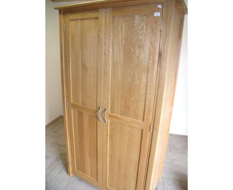 Modern light oak double door wardrobe (110cm x 58cm x 190cm)