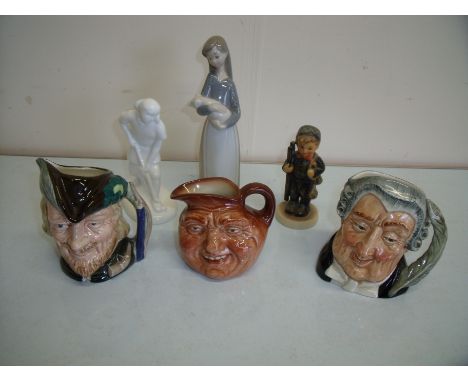 Royal Doulton Robin Hood small character jug, similar lawyer jug and old lad jug, a Royal Doulton Classic Images hockey playe