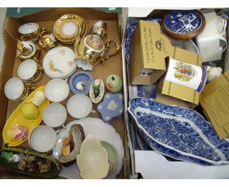 Carlton Ware cruet set, various other Carlton Ware, Hornsea a selection of Ringtons blue and white ceramics etc (2 boxes)