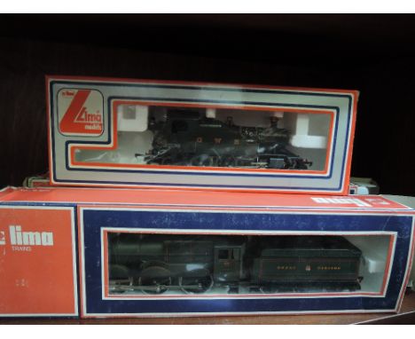 Two Lima 00 gauge locos and tenders 4-6-0 King George V and 4-6-2 Britania and a Lima 00 gauge 2-6-2 tank engine, all boxed