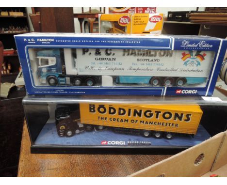 Two Corgi 1/50 scale diecast advertising articulated wagons, P & C Hamilton and Boddingtons, both boxed