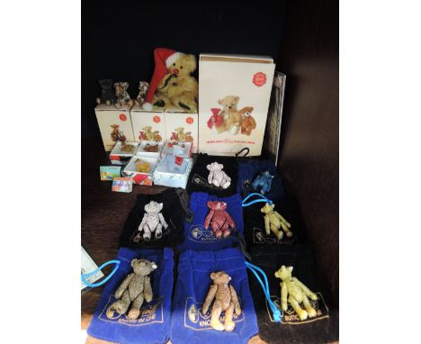 A selection of miniature teddy bears including; Herman, Steiff etc, all boxed/ bagged etc