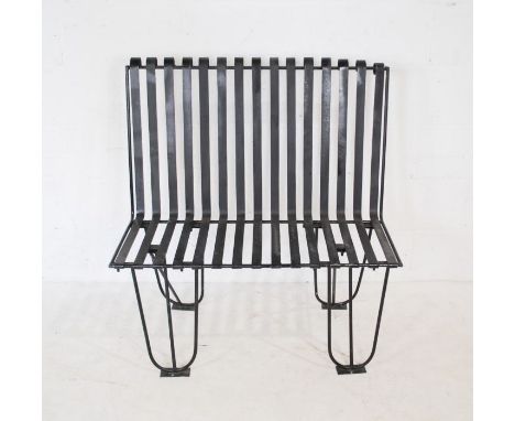 A black wrought iron strapwork garden bench - length 92cm, height 99cm