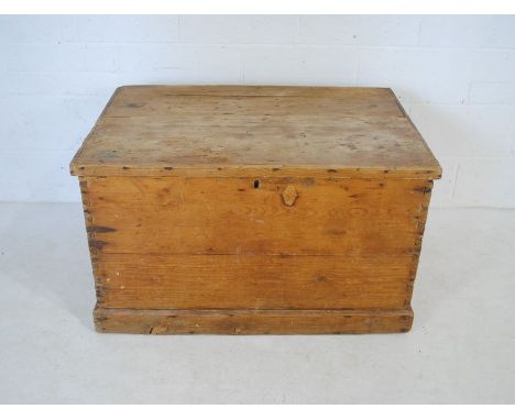 A large Victorian pine trunk - length 99cm, depth 68cm, height 59cm