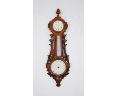 A Victorian carved oak wall barometer named to 'John Canova, Halesworth' (A/F)