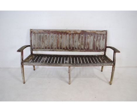 A 'Danish Scancraft Design' weathered wooden garden bench - length 172cm