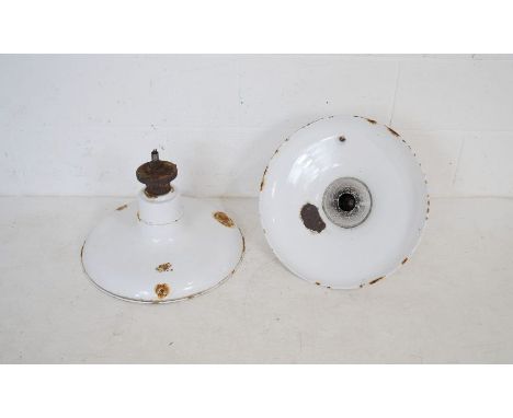 A pair of vintage industrial metal light fittings - diameter 46cm