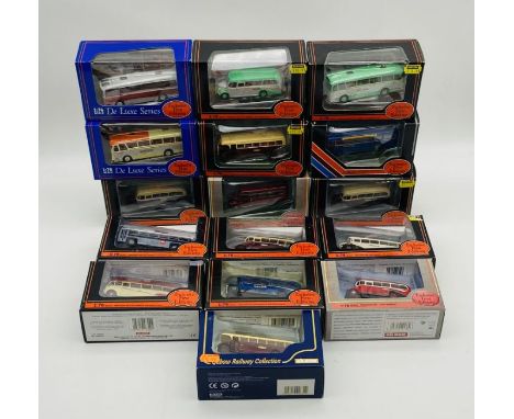 A collection of sixteen boxed Gilbow Exclusive First Editions die-cast buses/coaches including Bedford OB British Rail, AEC R