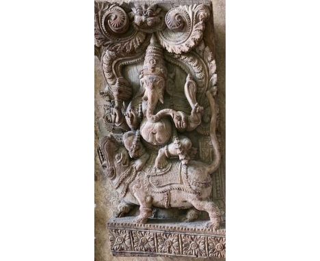 A large 19th cent or older Indian carved panel of GANESH 48cm high&nbsp;
