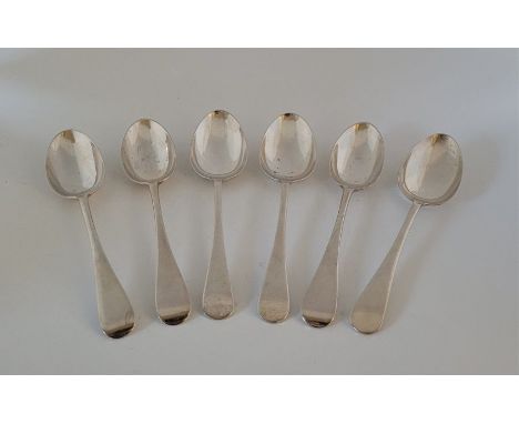 A matched set of six old English pattern silver dessert spoons, three by Chawner &amp; Co, London 1882, and three by Barker B