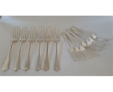 A set of six Victorian Hanoverian pattern silver table forks, by Wakeley &amp; Wheeler,&nbsp; London 1898, (448.4g), together