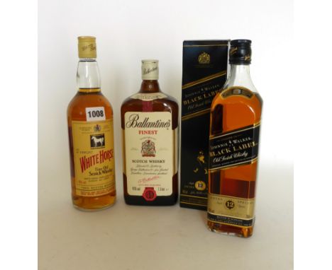 3 various bottles of Whisky, 1x Johnnie Walker Black Label 12yr old Scotch with box 40% 70cl, 1x Ballentine's Finest Scotch "