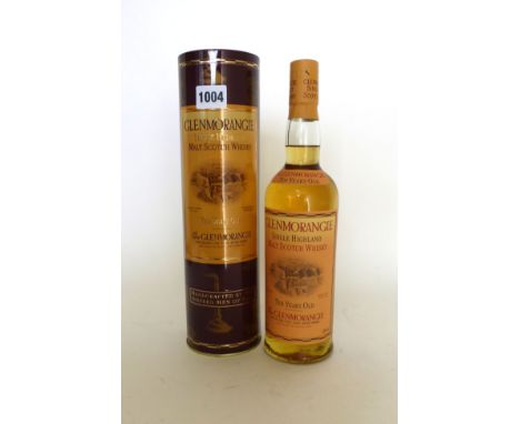 A bottle of Glenmorangie 10 year old Single Highland Malt Scotch Whisky in old presentation bottle with tin carton 40% 70cl 