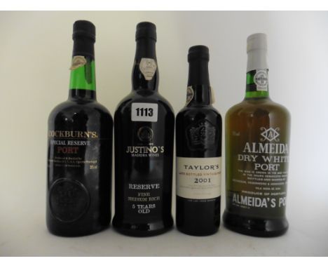 4 various bottles, 1x Justino's 5 yr old Fine Medium Rich Reserve Madeira 19% 75cl, 1x Almeida Dry White Port 19% 75cl, 1x Ta