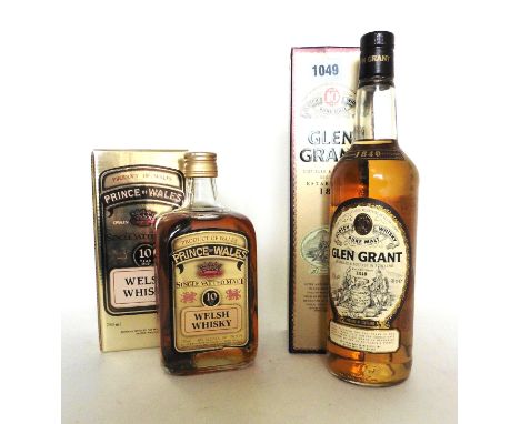 2 bottles, 1x Prince of Wales Single Vatted Malt 10 yr old Welsh Whisky with box by The Welsh Whisky Co Brecon circa 1980's 4