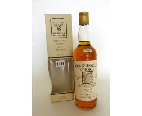 A bottle of Gordon & Macphail Banff 18yr old Single Highland Malt Scotch Whisky "Connoisseurs Choice" distilled in 1974 & bot