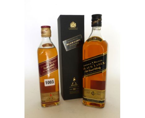 2 bottles of Johnnie Walker old scotch Whisky, 1x Black label 12 year old with box 43% 75cl & 1x Red label 40% 50cl