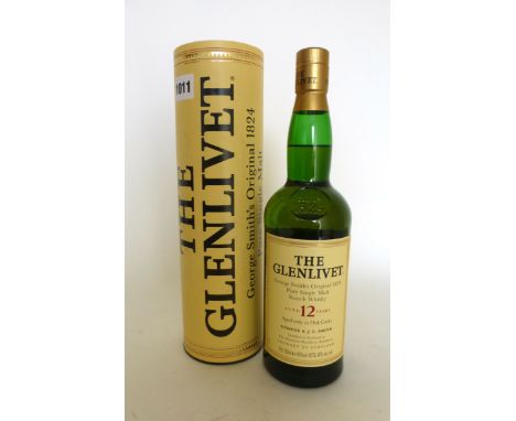 A bottle of The Glenlivet 12yr old George Smith's Original 1824 Pure Single Malt Scotch Whisky with carton & old presentation