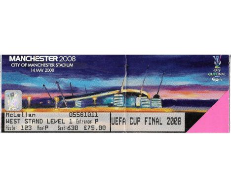 2008 UEFA CUP FINAL ZENIT SAINT PETERSBURG V RANGERS AT MANCHESTER CITY TICKET
Fold