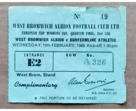 1968/69 ECWC Q/F WEST BROMWICH ALBION V DUNFERMLINE TICKET&nbsp;
Match day related wear