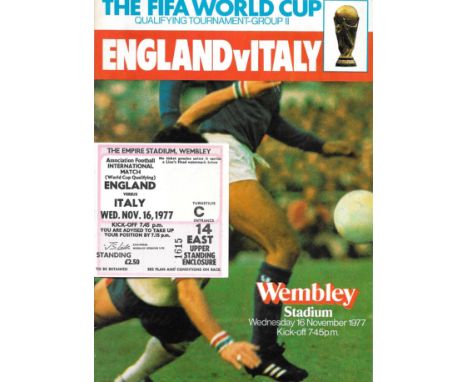 1977 ENGLAND V ITALY PROGRAMME &amp; TICKET
Both good condition