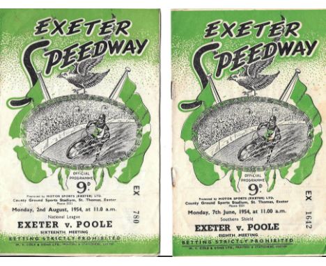SPEEDWAY EXETER V POOLE 1954 LEAGUE &amp; SOUTHERN SHIELD
Both with staple rust, slight folds &amp; results noted also very s