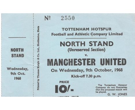 1968-69 TOTTENHAM HOTSPUR V MANCHESTER UNITED UNUSED TICKET
Very slight fold