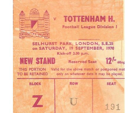 1970-71 CRYSTAL PALACE V TOTTENHAM HOTSPUR TICKET
Very slight fold