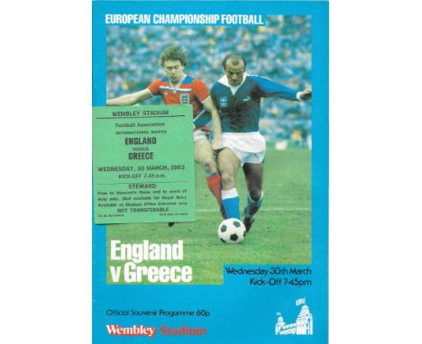 1983 ENGLAND V GREECE PROGRAMME &amp; RARE STEWARDS TICKET
Both good condition