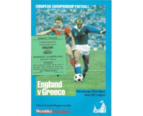 1983 ENGLAND V GREECE PROGRAMME &amp; RARE STEWARDS TICKET
Both good condition