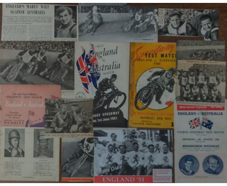SPEEDWAY - VINTAGE ENGLAND V AUSTRALIA PROGRAMMES
INCLUDES PRESS CUTTINGS.