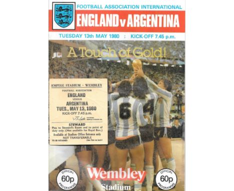 1980 ENGLAND V ARGENTINA PROGRAMME &amp; RARE STEWARDS TICKET
Both with slight folds