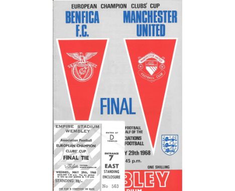 1968 EUROPEAN CUP FINAL BENFICA V MANCHESTER UNITED PROGRAMME &amp; TICKET
Programme good, slight fold &amp; mark to Ticket