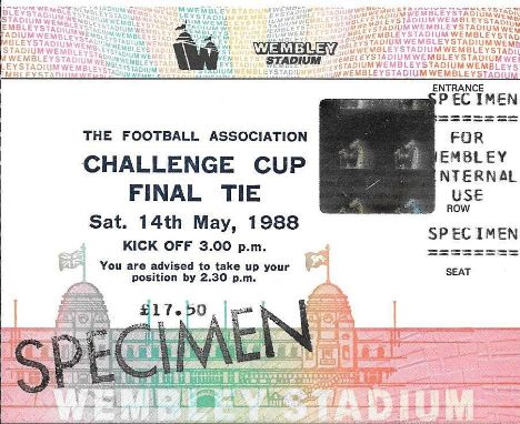1988 FA CUP FINAL LIVERPOOL V WIMBLEDON RARE PRINTERS SPECIMEN TICKET
Done for the FA approval before printing