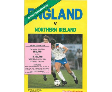 1984 ENGLAND V NORTHERN IRELAND PROGRAMME &amp; RARE STEWARDS TICKET
Ticket good, programme slight fold