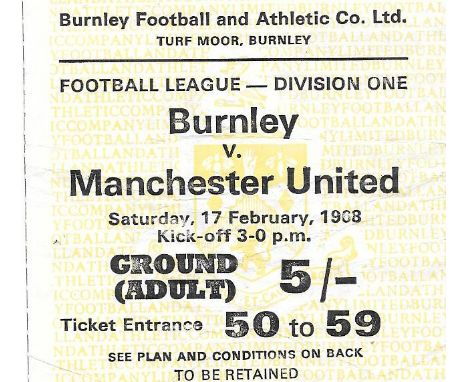 1967-68 BURNLEY V MANCHESTER UNITED TICKET
Slight fold