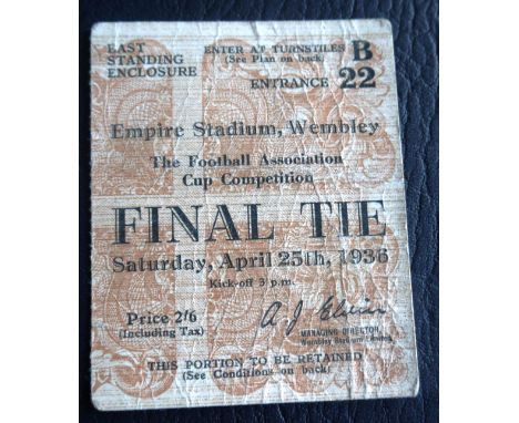1936 F A CUP FINAL ARSENAL V SHEFFIELD UNITED TICKET
Some folds and general age related wear
&nbsp;