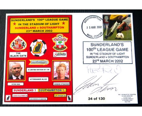 SUNDERLAND V SOUTHAMPTON 100TH LGE GAME AT STADIUM OF LIGHT AUTOGRAPHED POSTAL COVER
Signed by both managers Peter Reid and G