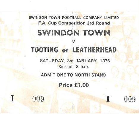 1975-76 SWINDON TOWN V TOOTING &amp; MITCHAM UNITED FA CUP UNUSED TICKET