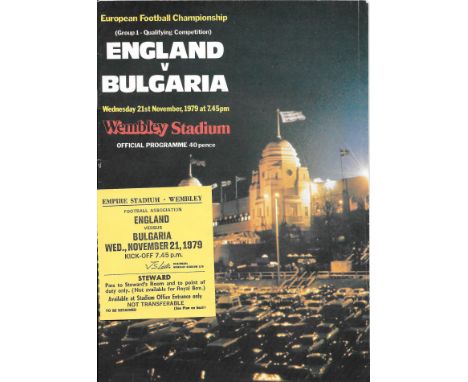 1979 ENGLAND V BULGARIA PROGRAMME &amp; RARE STEWARDS TICKET
Ticket - very slight fold